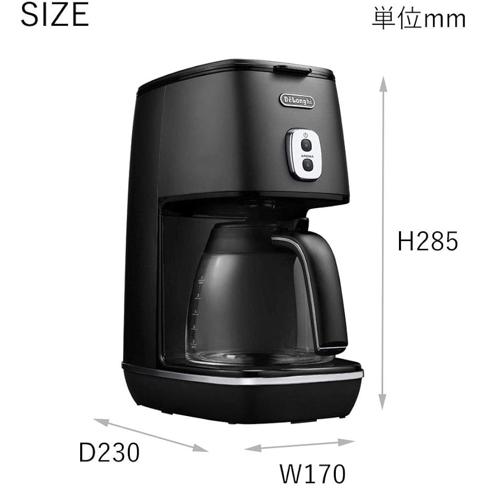 DeLonghi De'Longhi Drip Coffee Maker Distinta ICMI011J-BK Regular Coffee for 6 Cups Titanium Coated Filter Aroma Mode [Black] 3 Year Warranty with Family Registration