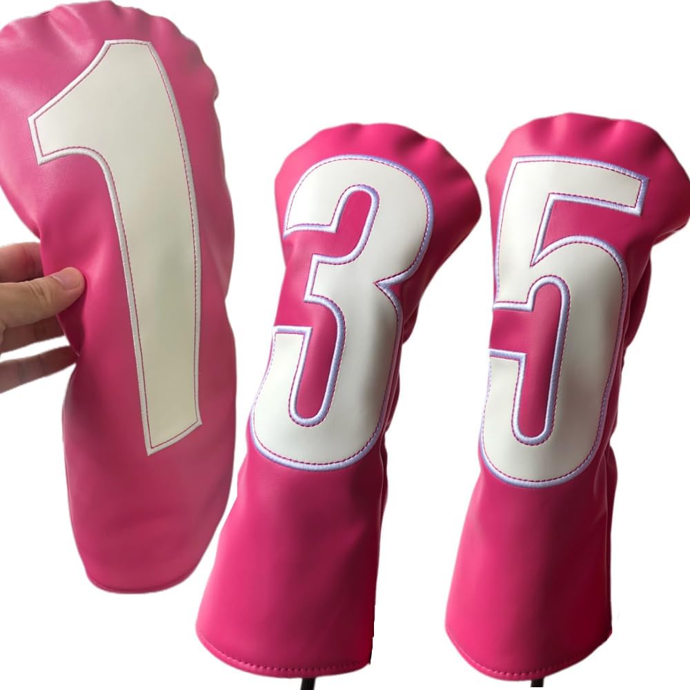 Sunbro Golf Shiny Pink Corfu Head Cover for Driver/Wood/Utility, Highly Conspicuous, High-grade PU Leather, Waterproof Specification