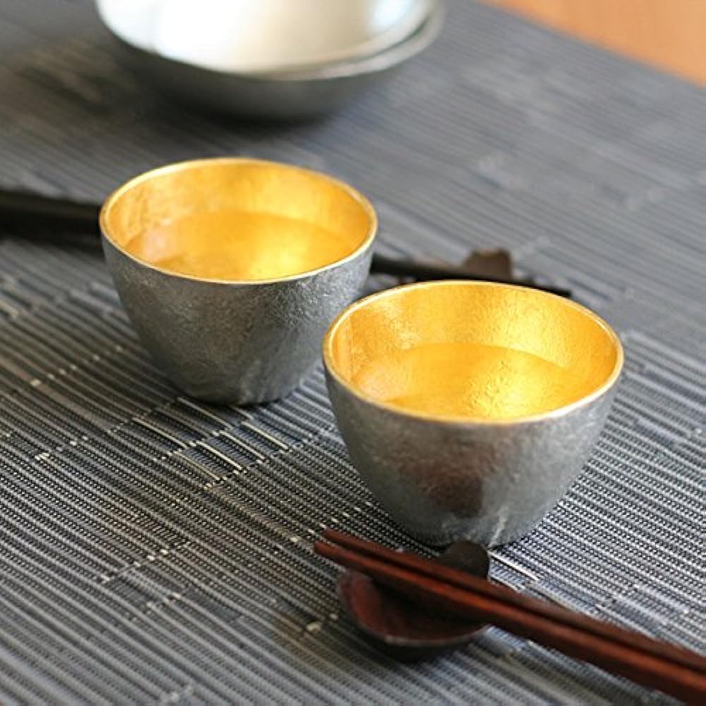 Guinen choko Nousaku 100% genuine tin Sake cup Guinomi 2 pair set Gold leaf