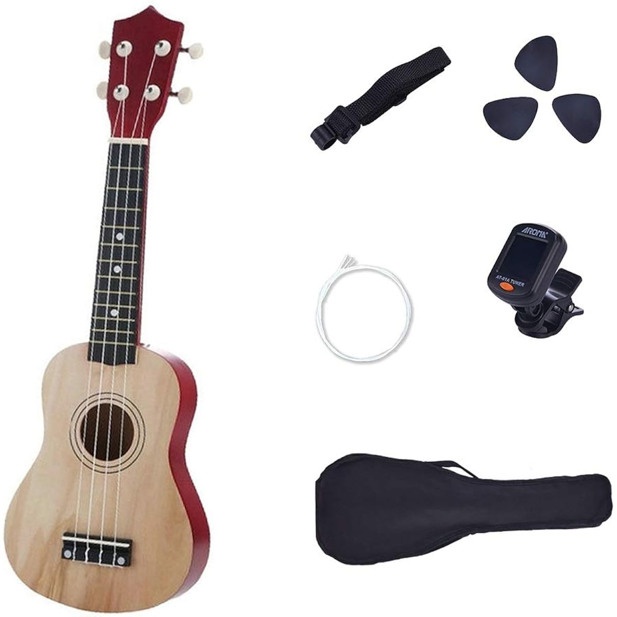Concert Ukulele Ukulele Hawaii Guitar 21 Inch Bag Belt Includes Spare Set of Strings Ukulele for Beginners (Color: Black, Size: 21 inches)