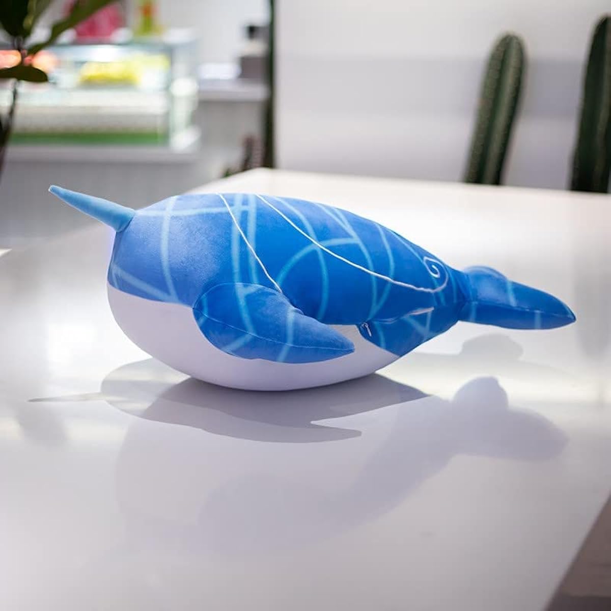ETUF Genshin Impact Plush Toy Blue Whale Swallowing the Sky Stuffed Animal Doll Animal Plush Toy Hugging Pillow Soft Cushion Room Decoration Birthday Gift Fan 19.6inch/50cm