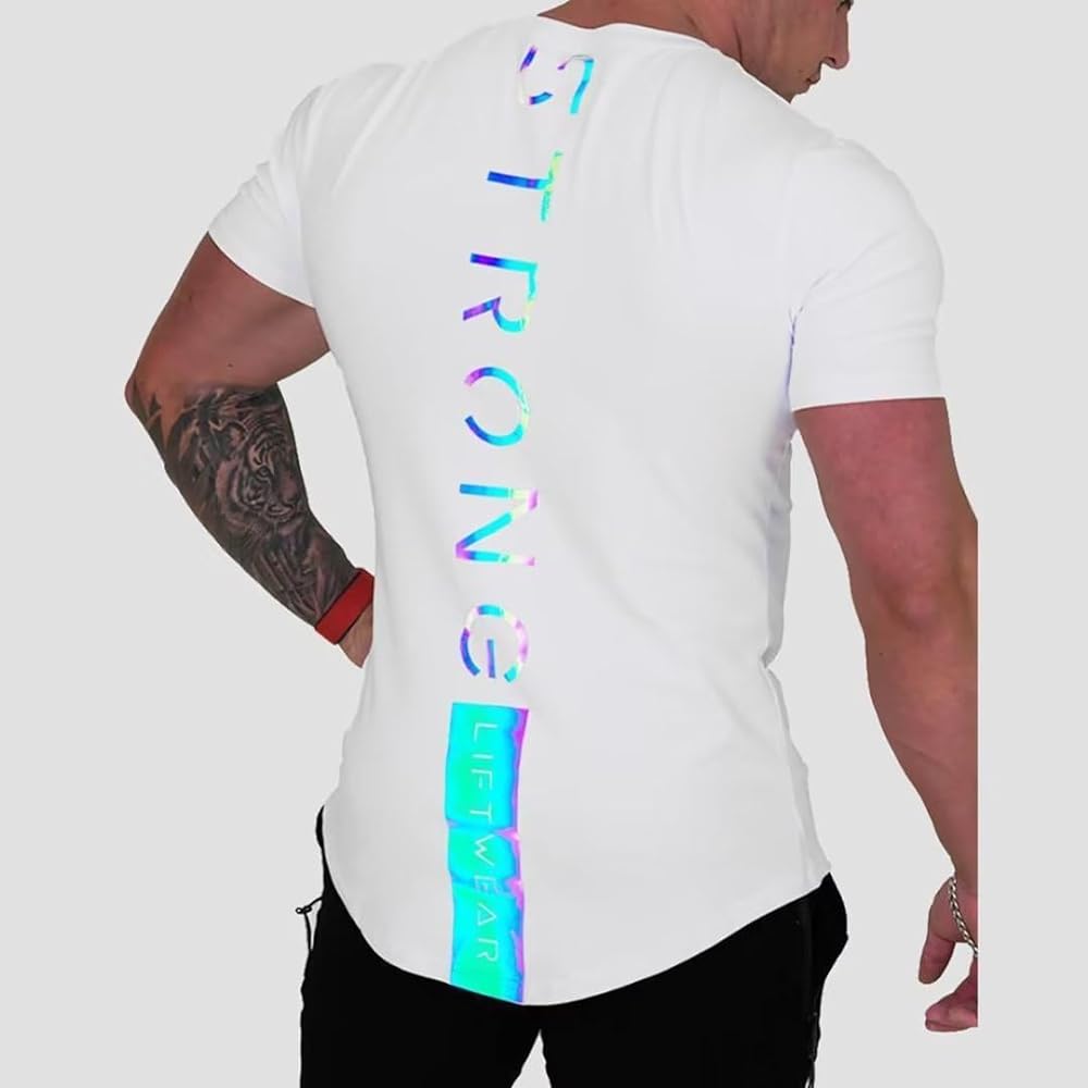 [NORRA] Gym T-Shirt, Stretch, Short Sleeve, Slim Fit, Training, Muscle Training, Sports, Stylish, Men's, Quick Drying, Sweat Absorbent, Casual, Active T-Shirt, Wear, Fashion, Reflective Men's T-Shirt