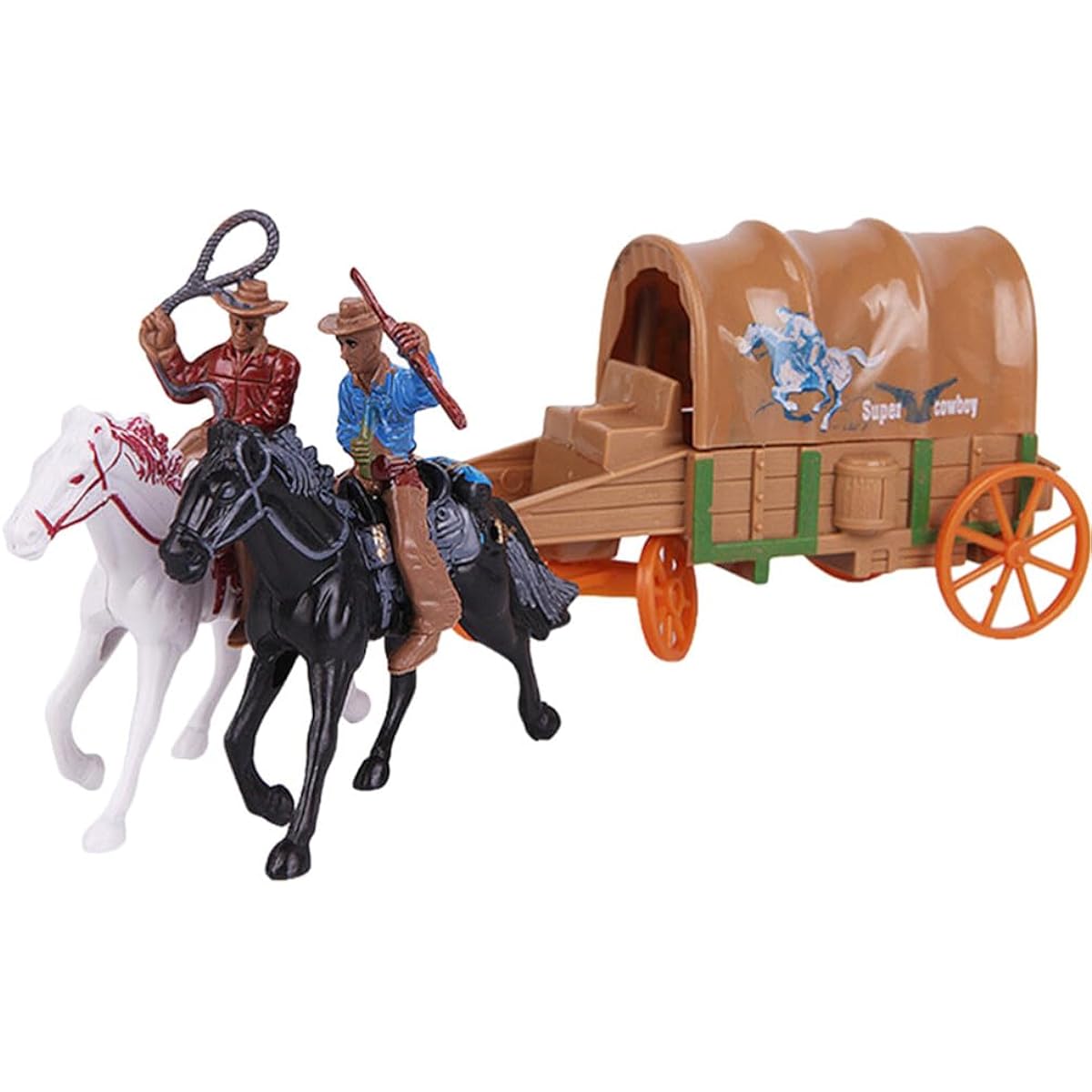 Toddmomy Mannequin Toy Horse Western Cowboy Figure Riding Plastic Indian with Carriage American Figure Playset Table Decor Toy Horse Miniature