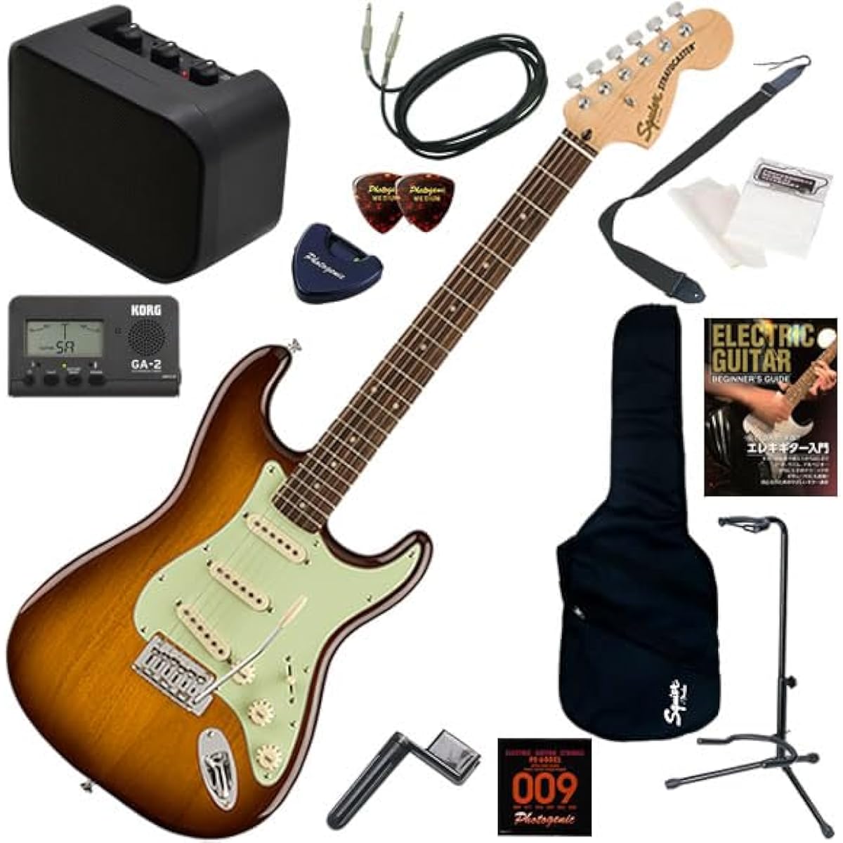 Squier Electric Guitar Beginner's 13-piece Set Including Mini Amp Affinity Stratocaster/HB (Honey Burst)