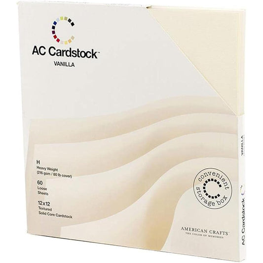 American Crafts Textured Card Stock Pack 12x12 Pack of 60 Solid Vanilla