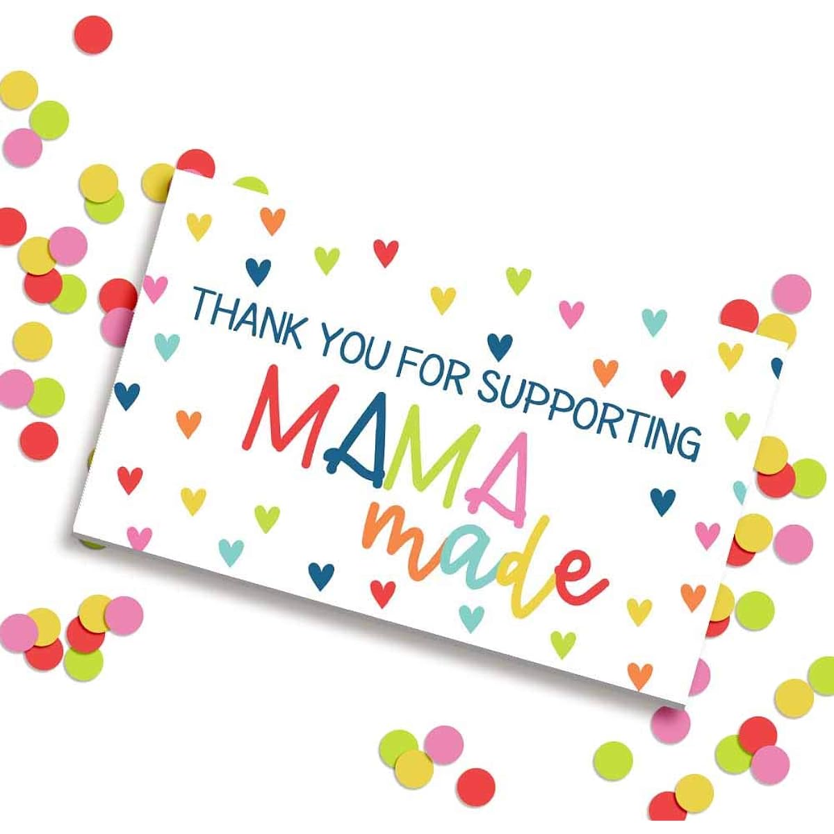 AmandaCreation Mom Made Rainbow Heart Thank You Customer Appreciation Package Inserts, 100 2" x 3.5" Single Sided Insert Cards