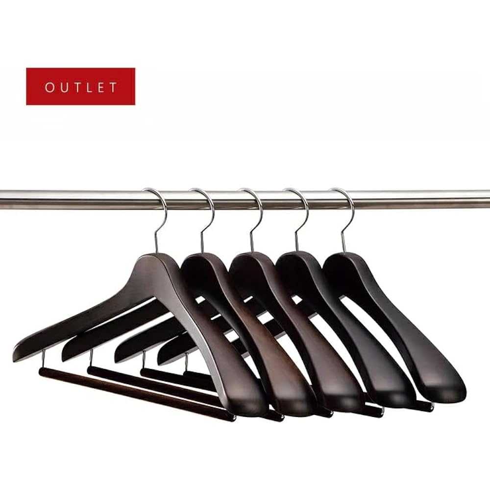 [Nakata Hanger Outlet] Outlet Made in Japan Wooden Men's Suit Hanger Set of 5 Felt Bars Smoke Brown SET-01 (430mm)