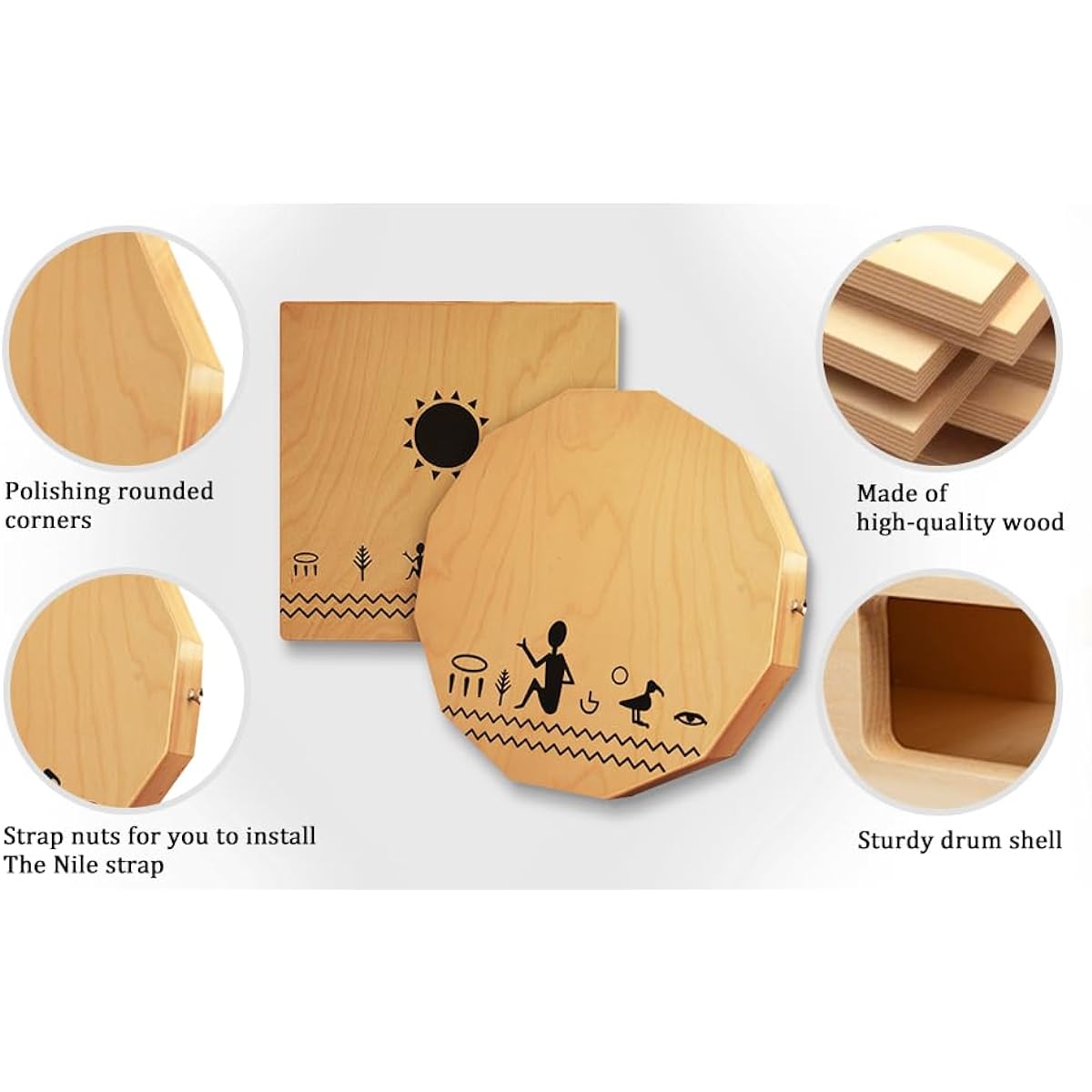 TODO Travel Cajon Box Drum Flat Hand Drum Portable Birch Wood Percussion Instrument with Adjustable Strings Carry Bag First Handmade Hand Drum Percussion