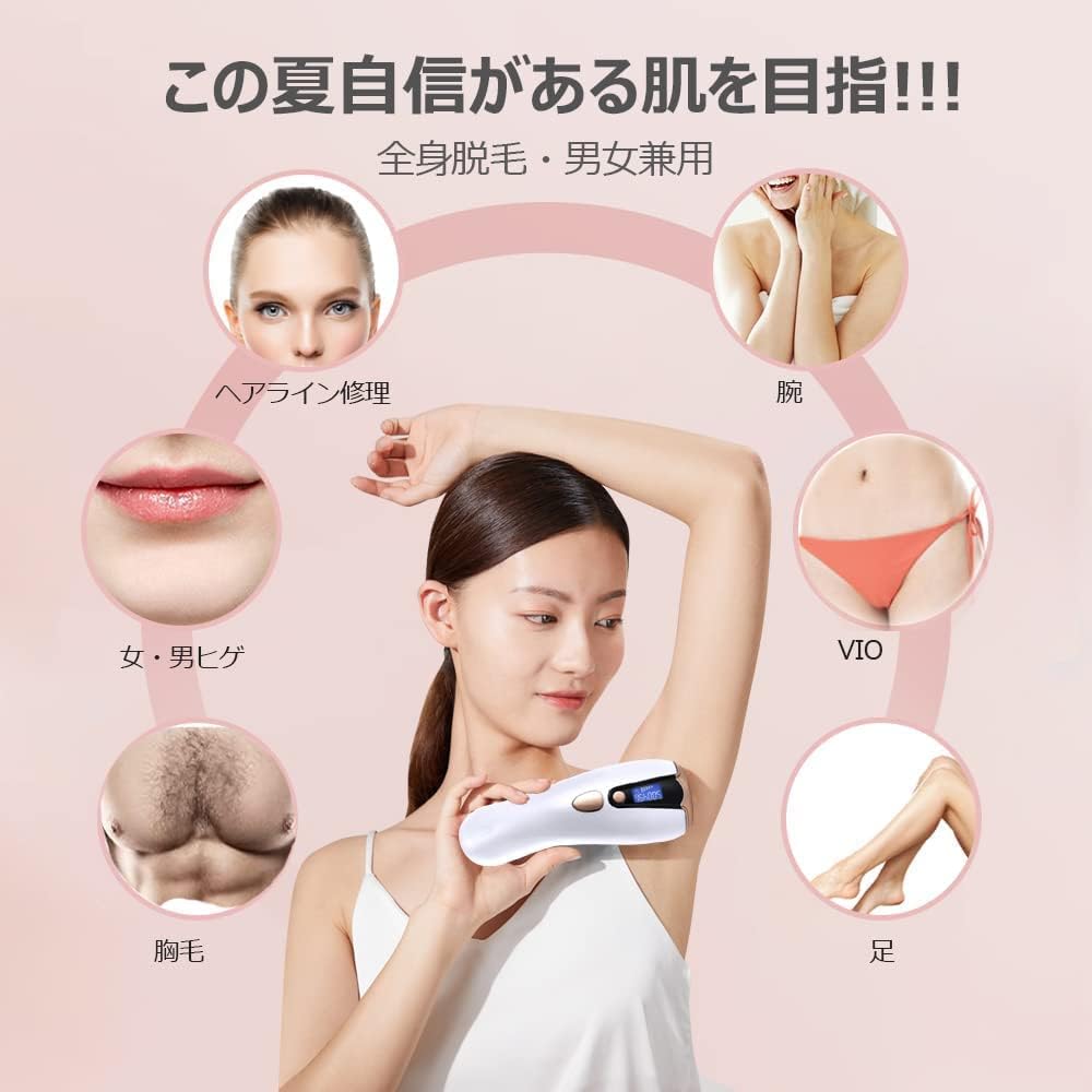 [2023 New Design] ABCOS Hair Removal Device, 900,000 Rounds, Whole Body VIO Compatible, Face, Body, Beard, Armpits, Arms, Men, Women, Automatic Irradiation, Home Use, 5 Level Output, Unisex, LCD Display, Birthday Gift for Women, Mother's Day Gift, Safety
