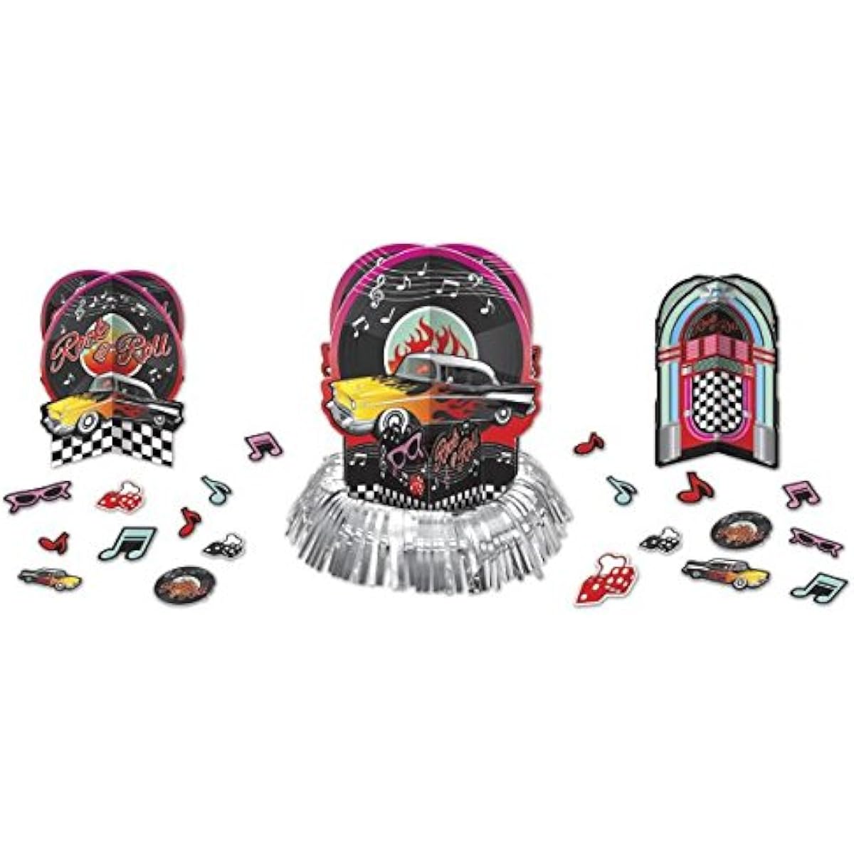 (50's) - Nifty 50's Theme Party Jskebox and Vinyl Records Tbale Decorating Kit, Paper, 30cm