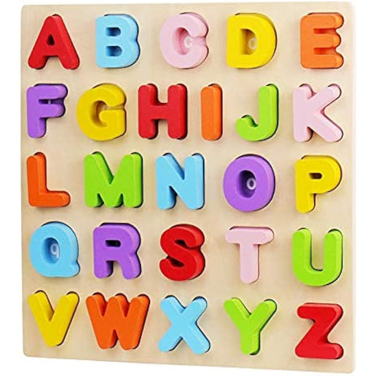 Alphabet Puzzle, WOOD CITY ABC Letter Puzzles for Toddlers1 2 3 Years Old, Educational Learning Toys for Toddlers, Alphabet Toys with Puzzle Board & Letter Blocks, Best Gifts for Girls and Boys