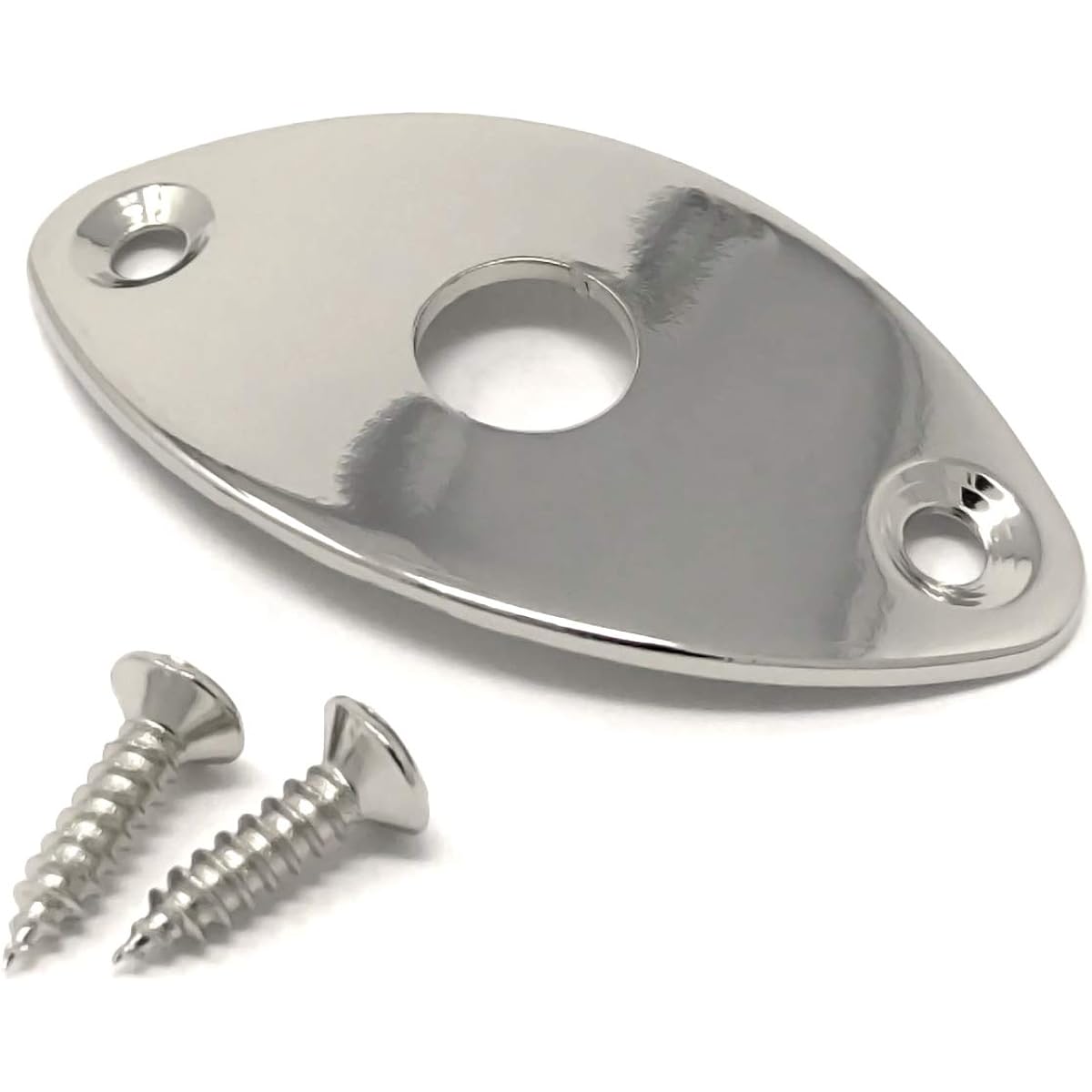 Vintage Forged Nickel Oval Jack Plate for Guitar and Bass - Screw Included - Curved Metal Football Shape - JPF30-NKL