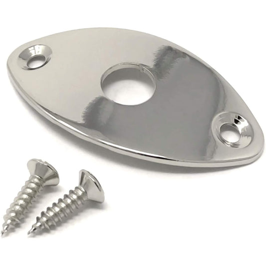 Vintage Forged Nickel Oval Jack Plate for Guitar and Bass - Screw Included - Curved Metal Football Shape - JPF30-NKL