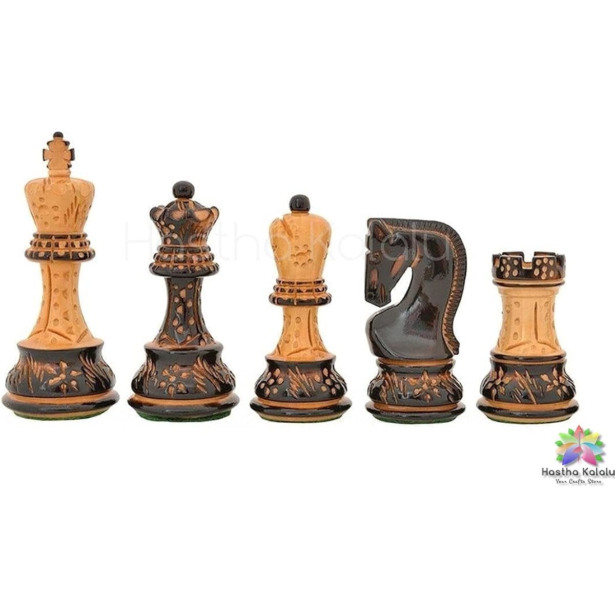 Hastha Kalalu | 1959 Replica Russian Zagreb Chess Pieces 3.75" King Size Burnt & Lacquer Finish Weights (Chess 32 Pieces)