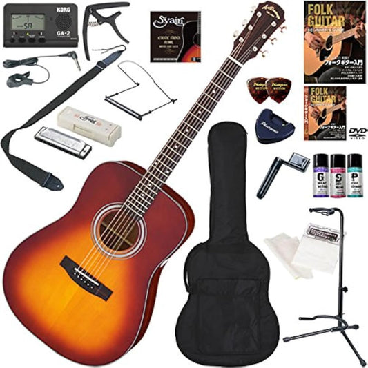 ARIA Acoustic Guitar Beginner's Set, the Ultimate 19-piece Set Including Harmonica AD-211/TS (Tobacco Sunburst)