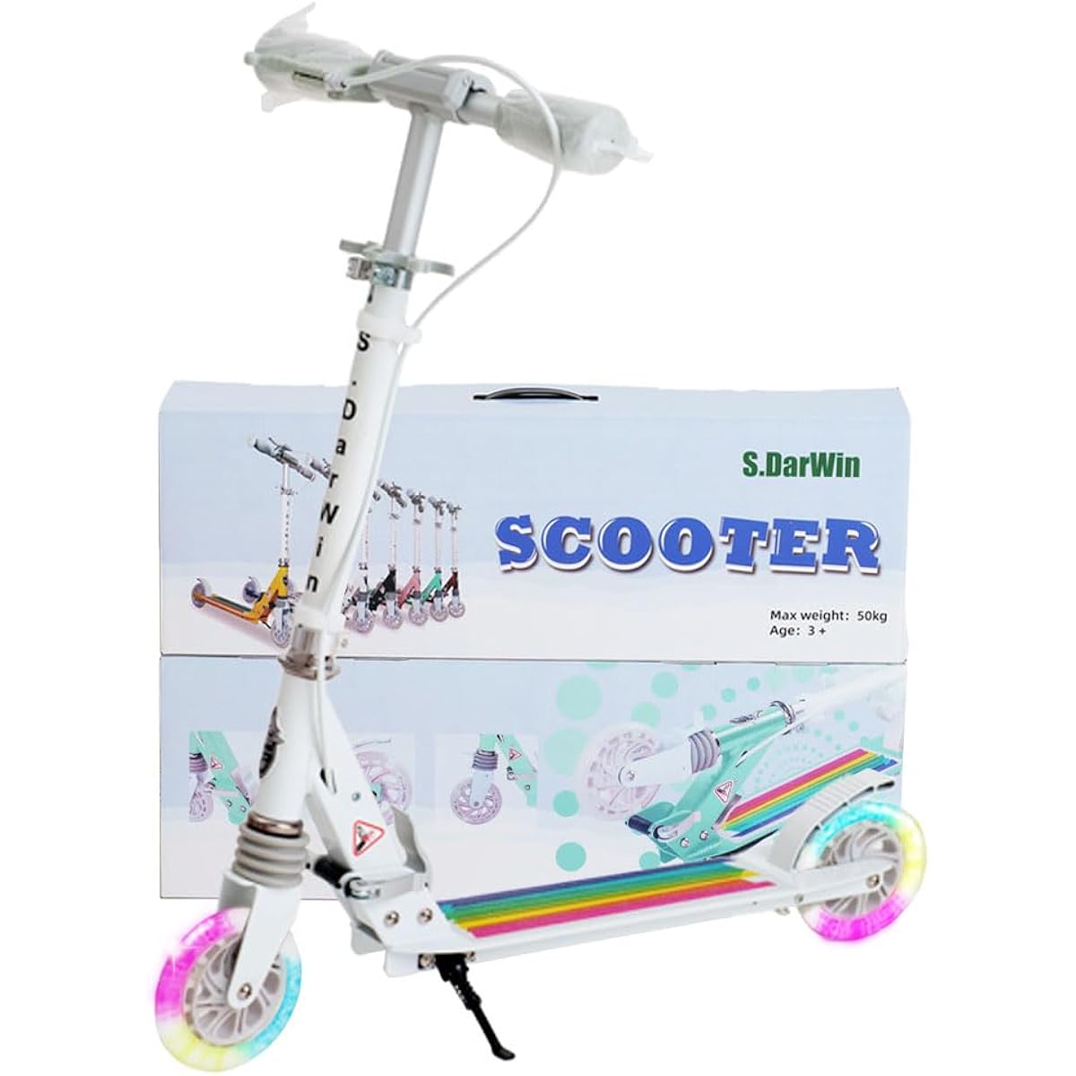 S.Darwin Kids Kick Scooter Kickboard Kick Scooter with Brakes, LED Light-Up Tires, Suspension and Stand KIDS SCOOTER