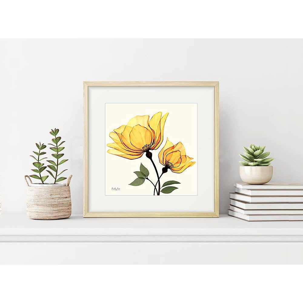 Painting "Orange Flower" Interior Painting Flower Art Panel Framed (H 32cm x Width 32cm)