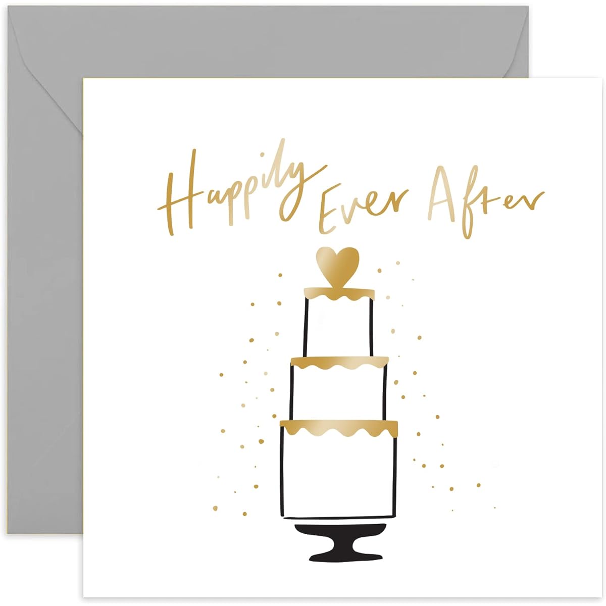 Old English Co. Happily Ever After Wedding Cake Card - Beautiful Gold Foil on Your Wedding Day | Congratulations to the Newlyweds and Groom | Blank Inside & Comes with an Envelope