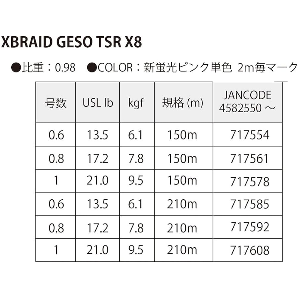 XBRAID GESO TSR X8 150m PE Line New Fluorescent Pink No. 0.8