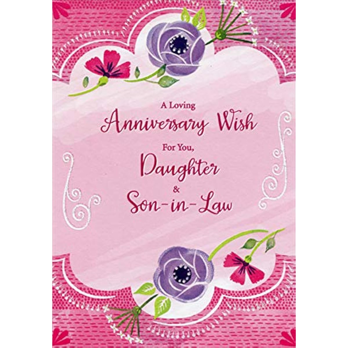 Designer Greetings Loving Anniversary Wish: Happy Anniversary Card with Purple Flowers Top and Bottom for Daughter and Son-in-law