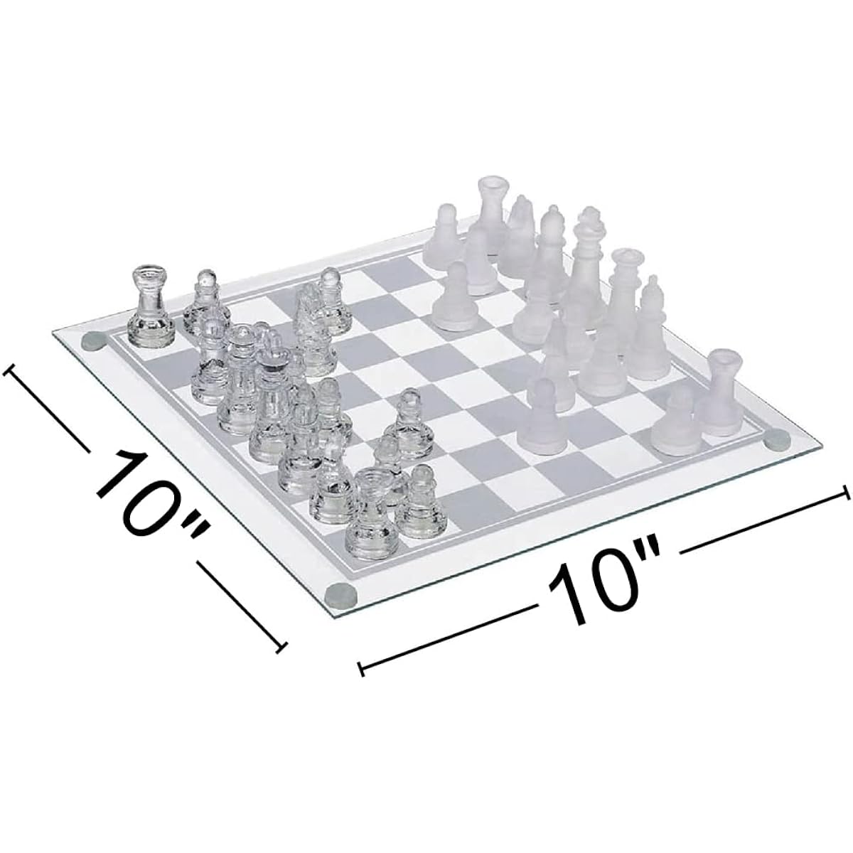 [GamieTM]GamieTM Glass Chess Set, 3 Sizes Elegant Design Durable Build Fully Functional 32 Frosted & Clear Pieces Felted Bottoms Easy to [並行輸入品]