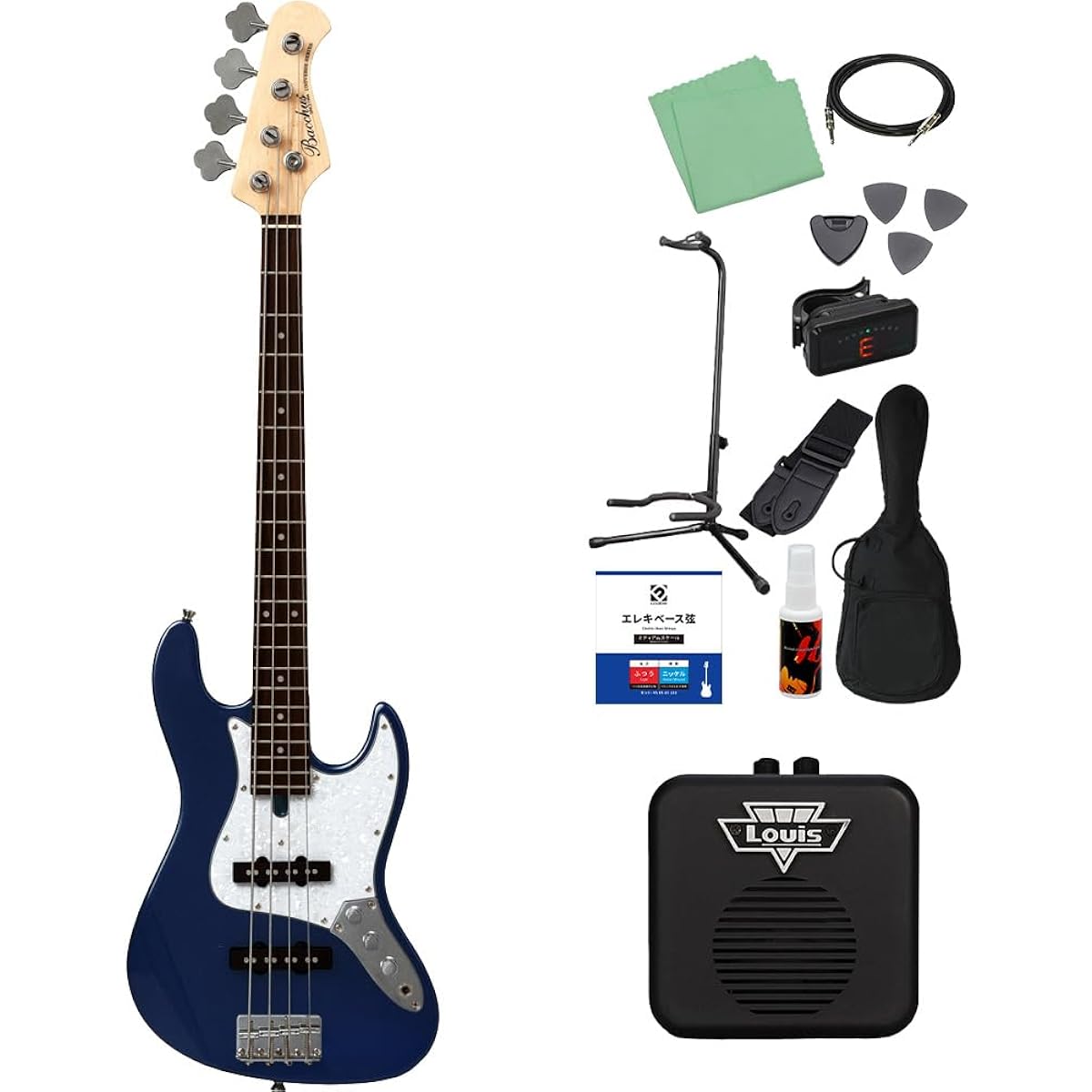 Bacchus WJB-Mini DLPB Dark Lake Placid Blue Bass Beginner 12-piece Set [Mini Amplifier Included] Jazz Bass Type Bacchus