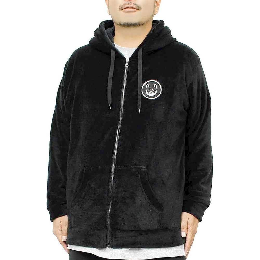 Wankodo Room Wear Men's Large Size Fluffy Boa Fleece Setup Top and Bottom Jersey Yuru Chara Wankodo L Black