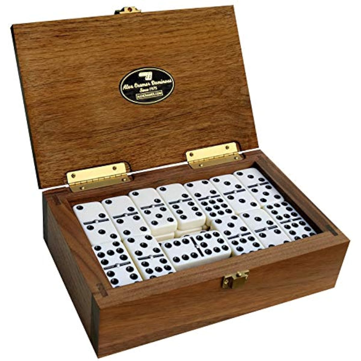 Alex Cramer Double 9 Domino Set for Adults with Spinner Domino Set in Black Walnut Case Holds 55 Dominoes (Domino Set)