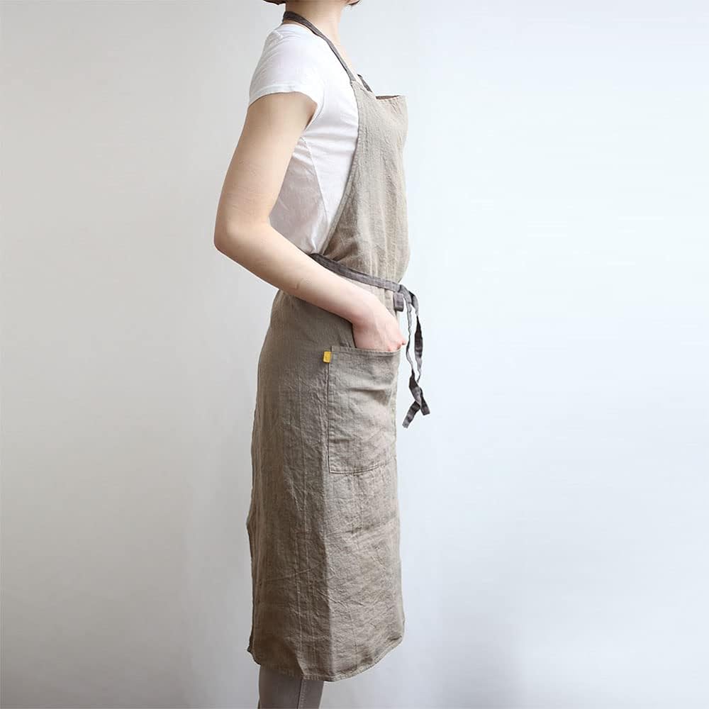 [Lino e Lina] Lino Elina Apron Full Apron Manon A224 Greige Women's Men's Kitchen Plain Linen Hemp Simple Long Length Gift Present