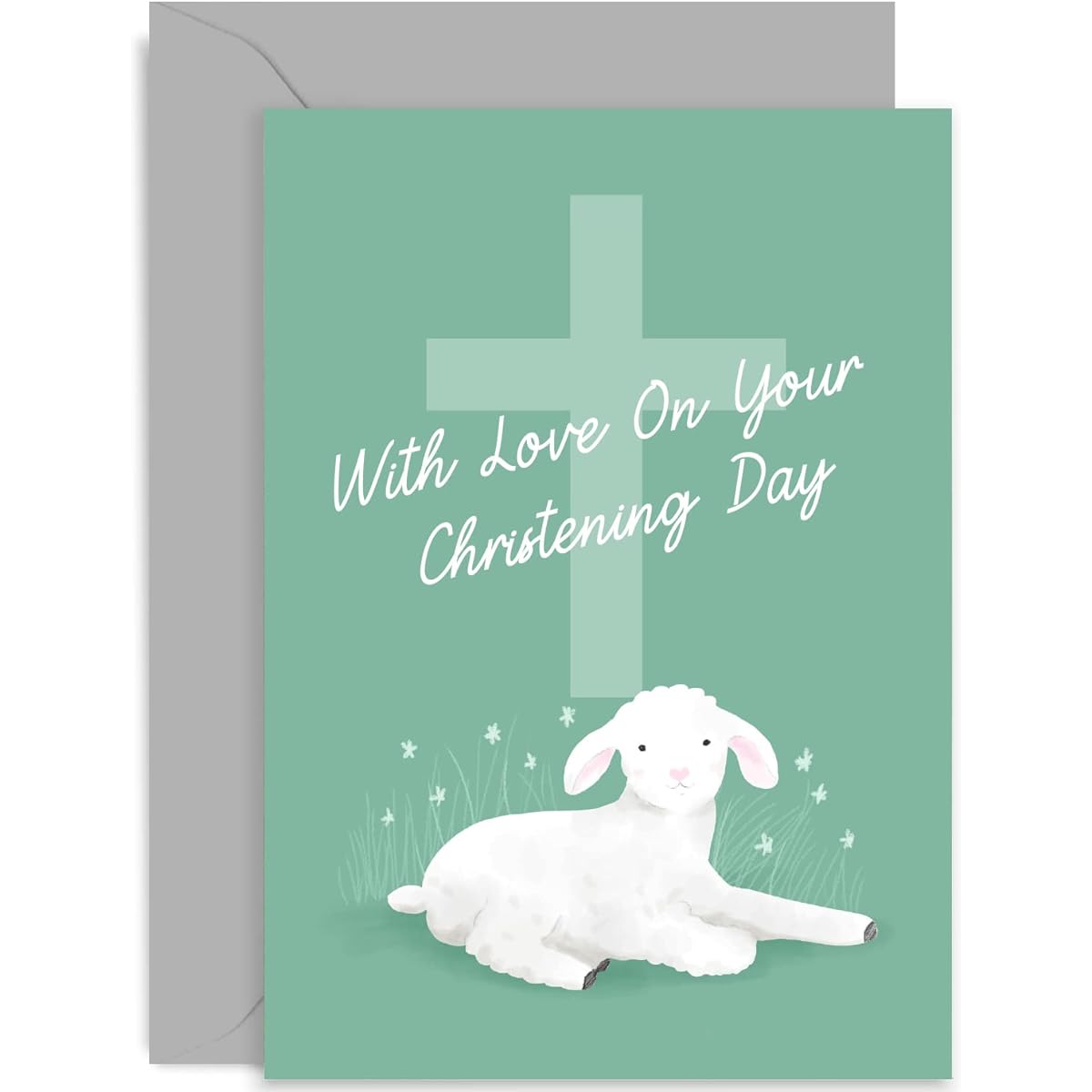 Old English Co. With Love On Your Christening Day Card - Religious Baby Christening Ram Card for Boy or Girl - Godson, Goddaughter, Grandson, Niece, Nephew | Blank with Envelope