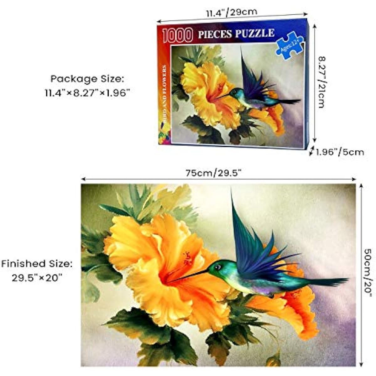 Jigsaw Puzzle 1000 Pieces for Adults Jigsaw Puzzle 1000 Pieces Wooden Adults Kids Puzzle - Hummingbird Picking Flowers Decoration DIY Leisure Game Toys Perfect for Family Friends