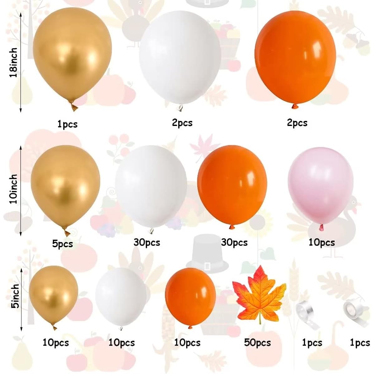 Fall Balloon Garland Arch Kit 113pcs Thanksgiving Balloon Garland Kit Orange White Gold Balloon Set with Macaron Pink Balloons and Maple Leaves Thanksgiving Holiday Party Decorations