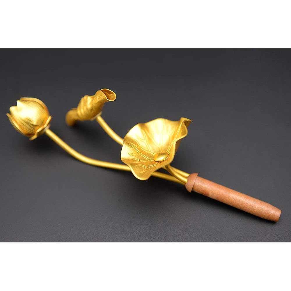 [Hiruta Buddhist Fittings Store] Eternal Flower (Golden Lotus) No. 3 3-piece Light Alloy Gold 1 Pair with Flower Stand