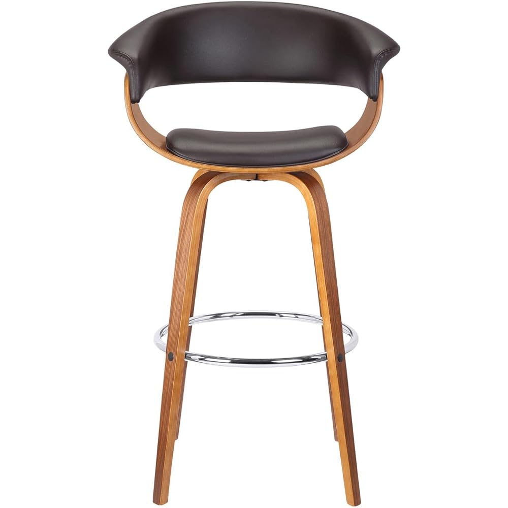 Armen Living Julyssa Rotating Bar Stool Brown Faux Leather/Walnut Wood Counter High Chair 66cm [Regular Japanese Import Product]