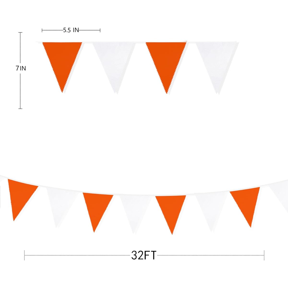 32ft Orange White Fabric Bunting Banner Party Decorations Triangle Flag Pennant Garland for Fall Wedding Birthday Party Thanksgiving Home Nursery Outdoor Yard Hanging Decor