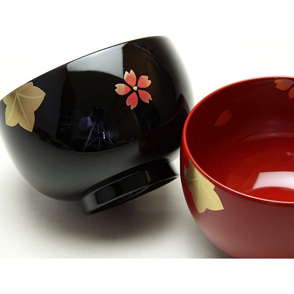 Echizen lacquerware couple's favorite bowl, approx. 13cm, set of 2, dishwasher safe, Spring and Autumn, Vermilion/Tame A-05