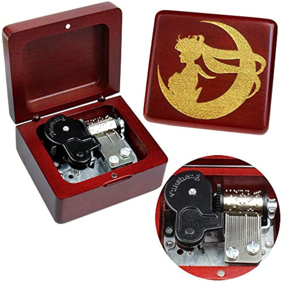 Music Box Vintage Wooden Carved Mechanism Music Box Wind Up Music Box Perfect Gift for Christmas Birthday Valentine Gift Kids Friends Melody