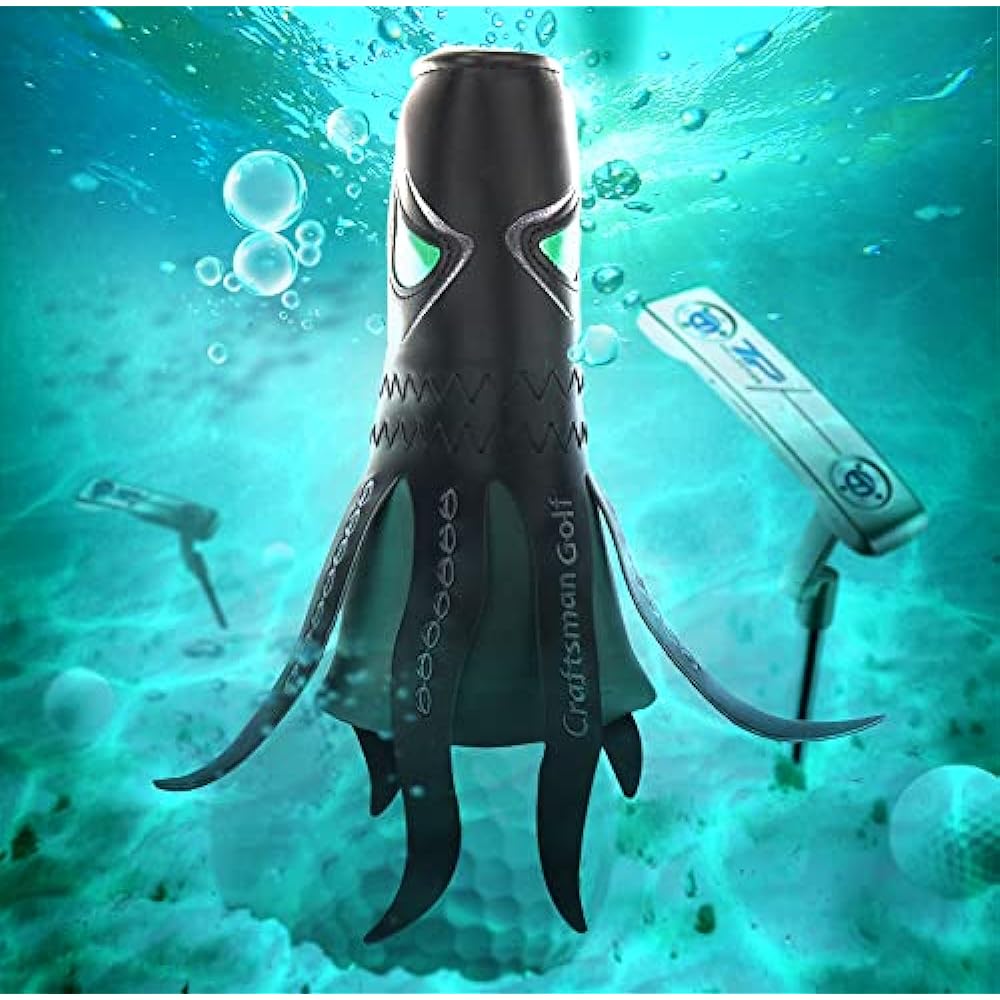 Craftsman Golf Putter Cover Pin Type Club Head Cover with Magnet Golf Character Cover Octopus Chapter Cthulhu L-shaped Type Easy to Put on and Take Off Single Item Synthetic Leather Animal Cute Cool Green