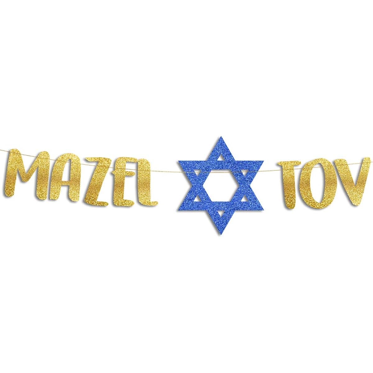 Sterling James Co. Mazel Tov Glitter Banner - Bar Mitzvah - Bat Mitzvah - Jewish Decor - Engagement - Wedding