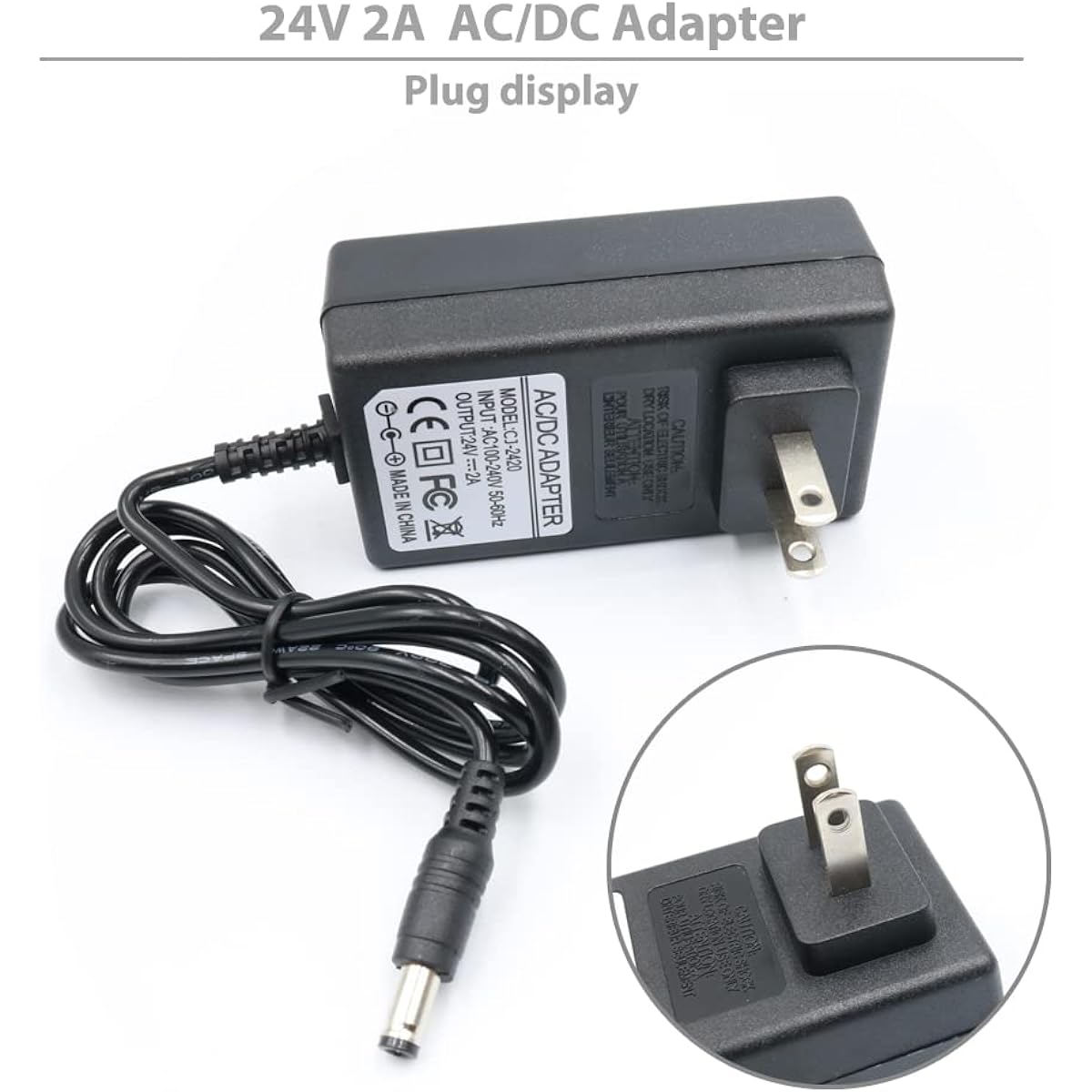 Arotelicht 24V 2A Power Adapter 48W US Plug, Converter AC to DC 24V Transformer AC 100-240V Jack 5.5mm x 2.5mm for SMD 3528 5050 RGB LED Strip Light, Wireless Router