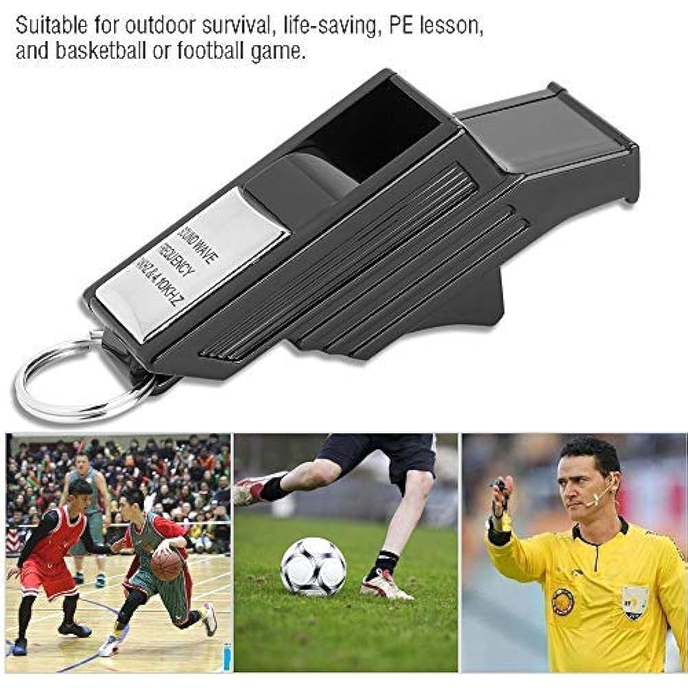 Hinsoo Referee Whistle, Soccer Pro Set, Loud Volume, Referee Goods, Disaster Prevention Goods, Outdoor Sports, Physical Education Goods, etc. (Black & Silver*5)