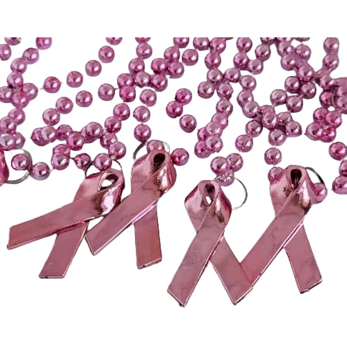 Pink Ribbon Breast Cancer - Mardi Gras Beads Necklace - 1 Dozen