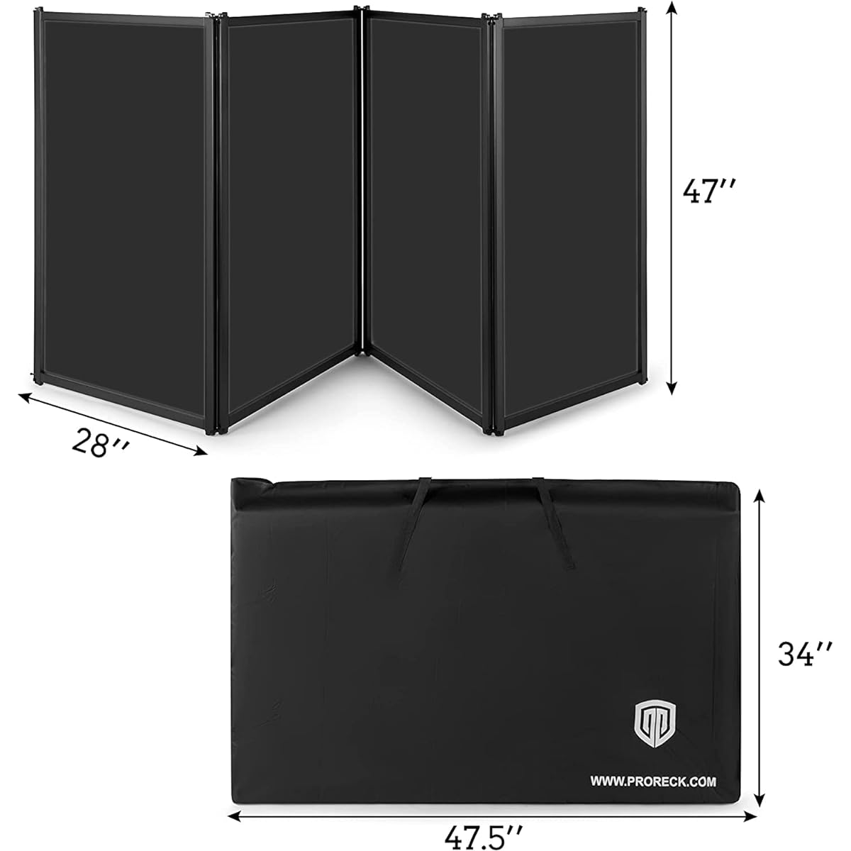 PRORECK DJ Foldable Facade Portable Event Booth Panel with 4 Removable Black Metal Frame Projector Display Scrim Panels with Carry Bag (Black & White)
