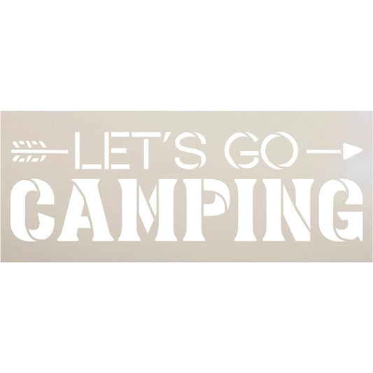 StudioR12 "Let's Go Camp" Stencil with Arrows, DIY Country Rustic Home Decor, Camper Adventure Word Art, Craft & Paint, Wood Sign, Reusable Mylar Template, Choice of Sizes (12" x 8")