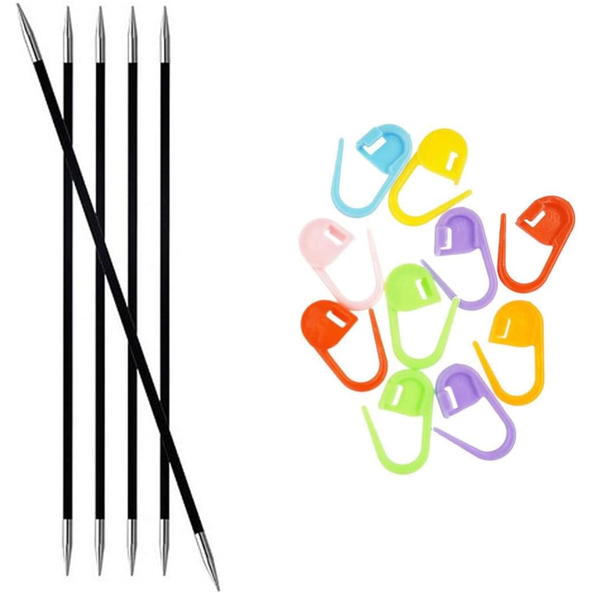 Knitter's Pride Karbonz Knitting Needles DPN Double Pointed 8" (20cm) Size 0000 (1.25mm) with 10 Artsiga Crafts Stitch Markers 110121