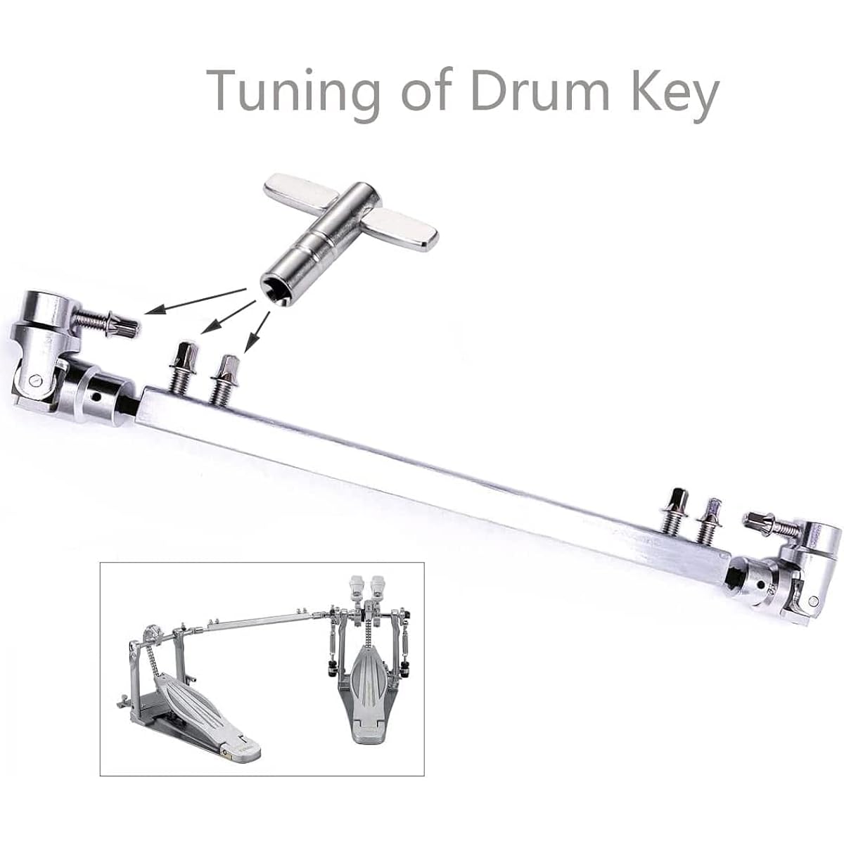 TUOREN Double Kick Drum Pedal Bass Drum Percussion Hardware 2 Piece Bass Drum Beater T-shaped Tuning Key