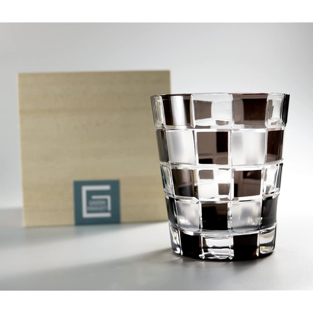 GREEM MARKET Crafts with wooden box Glasswork Kiriko glass Cup Shochu glass Kiriko glass Product number: GMS01712 (Black)