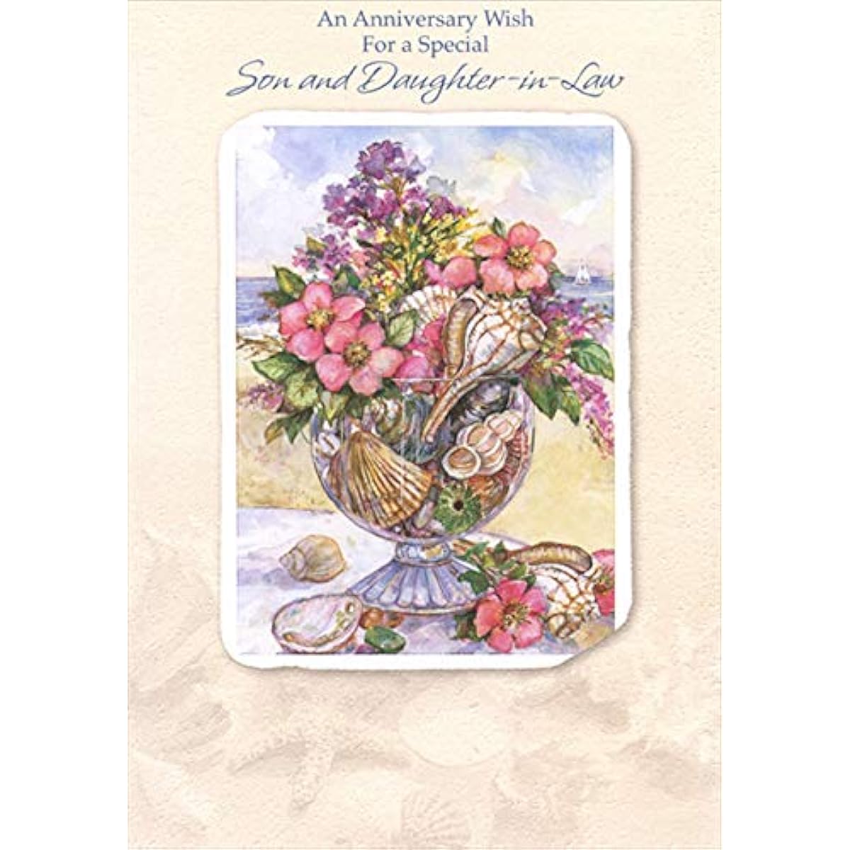 Designer Greetings Flowers and Shells in Glass Vase Wedding Anniversary Happy Birthday Card for Son and Daughter