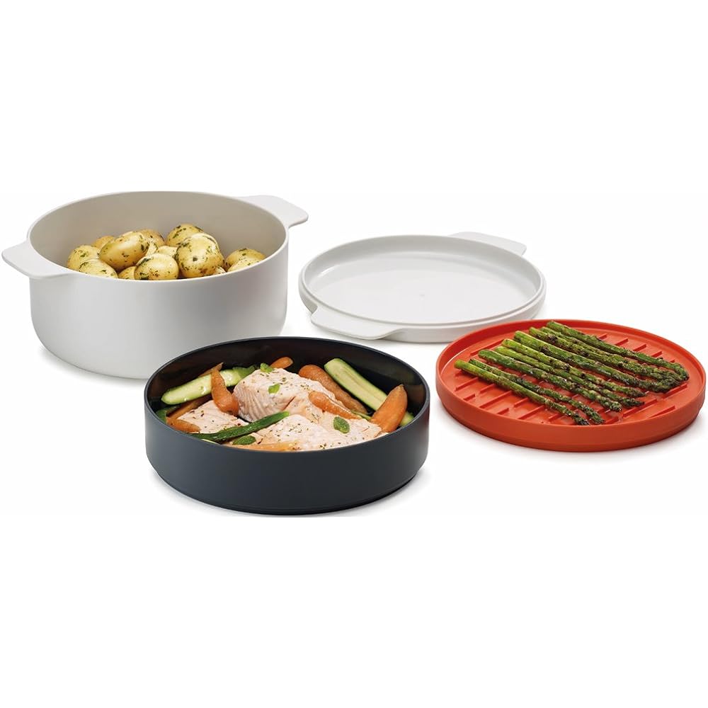 [Genuine Product] Joseph Joseph Microwave Cooker M-Cuisine Microwave 4 Piece Stackable Cooking Set Stone/Orange 450019