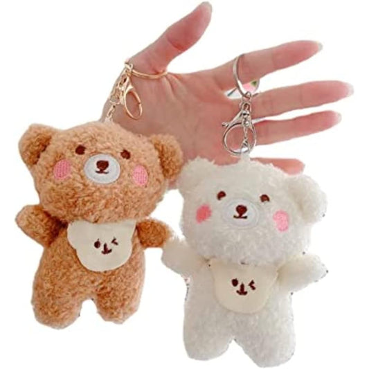 2pcs Cute Plush Bear Keychain Kawaii Fluffy Stuffed Animal Keychain Pendant Fur Wallet Backpack Handbag Charm, Beige, Small